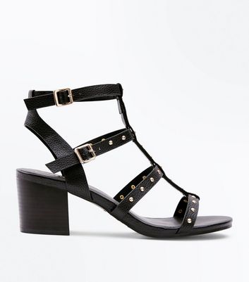 OFFICE Here And Now Gladiator Block Heels Black Leather With Hardware -  High Heels